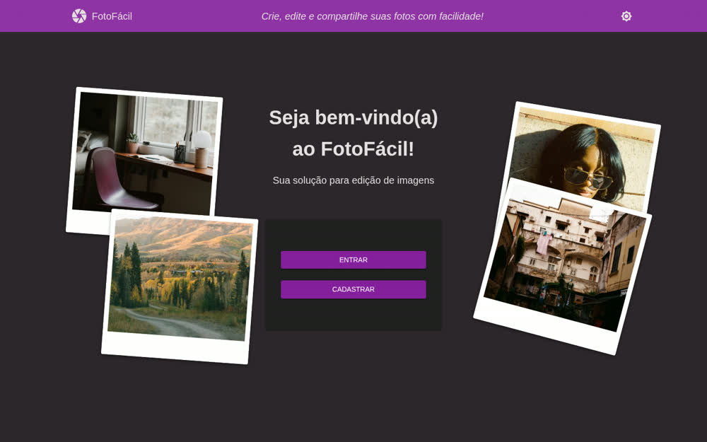 Tela de entrada do aplicativo, feita para quem nunca usou um editor de imagens.